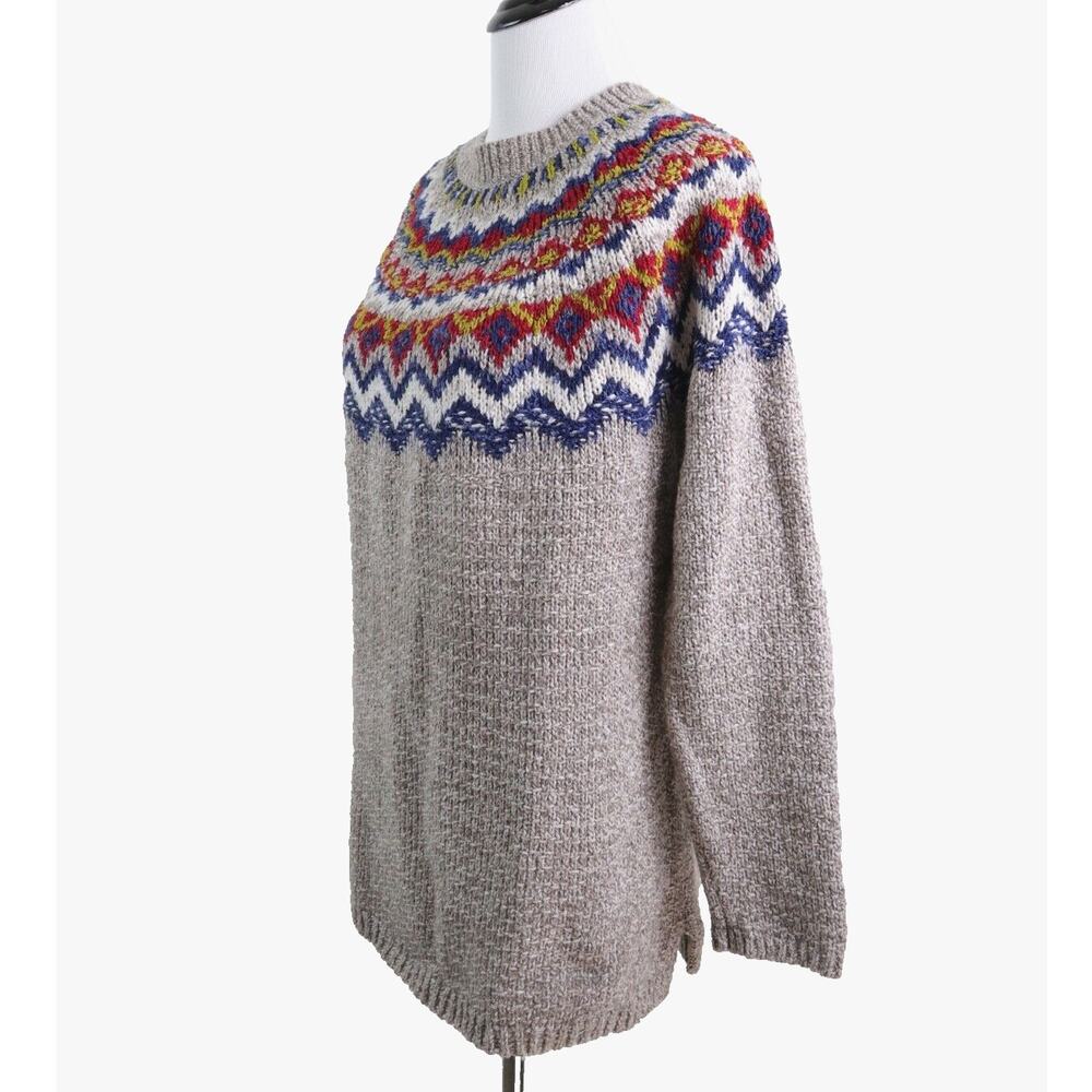 J Jill Size M Fair Isle Sweater Cotton Blend Pullover Light Brown - Picture 1 of 10